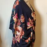 Umgee ๐NWT๐ SHEER NAVY FLORAL OVERSIZED V-NECK KNOTTED FRONT THROW-OVER SIZE LG Photo 1