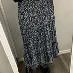 SheIn Floral Boho Tiered Navy Blue and White Printed Rayon Midi Skirt Photo 0