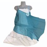 Rampage Y2K Sleeveless Asymmetrical Drape Sequin Flower Chiffon Flowy Top Aqua S Photo 10