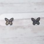 Butterfly Stud Earrings For Pierced Ears Dark Metal Photo 0
