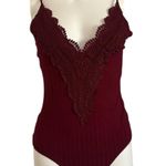 Windsor women’s size medium, dark red maroon bodysuit plunging lace neckline Photo 0