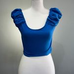 Revamped CLEARANCE! Blue Boutique Puff Shoulder Crop Top Size S NWOT Photo 0