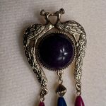 Art Deco Vintage Regal Gold Colored Kissing Peacock Birds Dangle Brooch Pin Photo 11