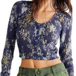 We The Free  Floral Crinkle Long Sleeve Button Up Cropped Top Medium Photo 0