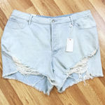 Good American Bombshell Denim Shorts Cutoffs Distressed Button Fly Size 16 New Photo 0