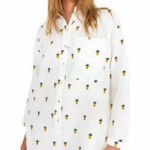 Farm Rio  Linen Embroidered Pineapple Playsuit Shorts Romper White Long Slv XS Photo 0