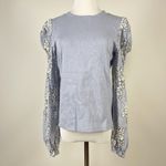 Anthropologie NWOT  DOLAN Lace Puff-Sleeve Top Blue Size L Long sleeve Photo 5
