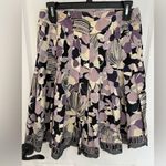 T21 Silk Wool Purple Cream Floral Black Pleated A Line Skirt Women’s Size 8 Photo 2