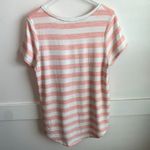 Market & Spruce  White & Orange Striped Rounded Hem Short Sleeve Shirt Photo 1