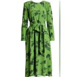 Something Navy Green Black Floral Long Sleeve Midi Dress Tie Waist Pockets S Photo 2