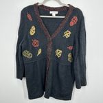 Christopher & Banks Vintage Size XL Charcoal Grey Embroidered Fall Leaf Cardigan Photo 1