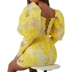 Missguided Yellow Gold Metallic Floral Puff Sleeve Corset Mini Dress US 8 NWOT Photo 1
