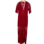 Women’s Whimsy Goth Long Sheer Embroidered Midi Romper Dress Wine Burgundy Small Red Photo 1