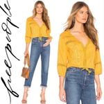 Free People Crop Top M Follow Your Heart Embroidered Golden Harvest Boho Cotton Photo 7