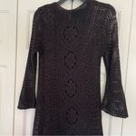 Free People  Rosalind Crochet Open Knit Bell Sleeve Mini Dress Black Sz XS Boho Photo 6