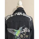 River Island  Womans Black Embroidered Jean Jacket Size 12 Photo 6