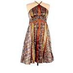 Nicole Miller Halter Scarf Satin Dress 6 Boho Floral Hippie Gypsy Festival Orange Photo 1