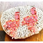 Christmas Flamingo Earrings New Santa Hat Holiday Lights Glitter Accents… Pink Photo 4