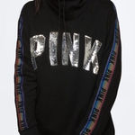 PINK - Victoria's Secret  Reversible Sequin Stripe Sleeve Sweatshirt Black Small Photo 0