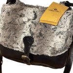 Patricia Nash Black Leather Saddle Bag Faux Fur London Taupe NWT MSRP $229 Photo 2