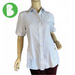 VINTAGE CIRCA 1980'S UNBRANDED WHITE & BLUE PINSTRIPE BUTTON DOWN SHIRT (S) Photo 1