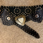 Free People  Black Leather Belt with Heart Buckle Photo 0