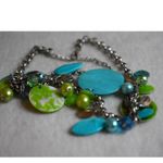 Source Unknown Ocean Vibes Blue/Green Dyed Shell Silver Tone Double Strand Like New Necklace Photo 2