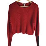 autumn cashmere Cropped Long Sleeve Cashmere Wool Leather Sweater Red Size L Photo 0