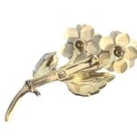 Vtg Floral Brooch Pin Gold Tone Rhinestones Enamel Flowers Leaves Estate 2.75" Green Photo 3