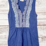 Deletta  Women's Cotton Sleeveless Ruffle Front V Neck Tank Top Blue Gray Small Photo 1