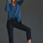 Pilcro Anthropologie Sweatshirt Blue Split Hem Tunic Top 100% Cotton Size Small Photo 0