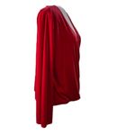 VTG MSK Women Red Velvet long sleeve wrap top side gathered shoulder pads 1X Photo 1