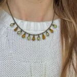 Brown Green Crystal Drop Bead Necklace Vintage “Saratoga” Bohemian Tan Cream Gray Neutral Photo 3