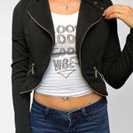 NWT Michael Vintage y2k Blazer Women’s M Black Long Sleeve Open Drape Front Size M Photo 0