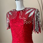 Laurence Kazar  | VINTAGE Red Pure Silk Sequin Open Back Cocktail Dress Sz M Photo 5