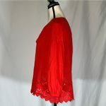 Madewell • Beautiful Bright Poppy Red Eyelet Lattice Scalloped Hem Blouse Size S Photo 1
