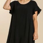 Umgee Women Large Black Short Sleeve Frayed Hem Tunic Dress Minimalist Casual Photo 0