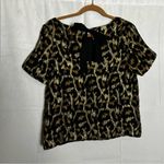Hutch Leopard Animal Print Shimmery Gold Short Sleeve Cut Out Tie Back Blouse M Photo 1