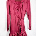 Lovers + Friends Flynn Wrap Mini Dress Size Small Burgundy Wine Photo 2