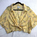 Fashion Bug Vintage 2X Yellow Floral Tie Front Crop Top Cottagecore Boho Retro Photo 0