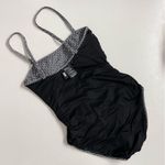 DKNY Swimsuit One Piece Geometric Padded Shelf Bra Ruching Boning Black White Photo 8