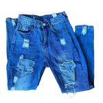 Small Dark Wash Distressed Straight Baggy Jeans Photo 2