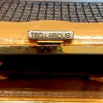 TED LAPIDUS Leather and Monogramed Hinged Wallet Clutch Engraved Clasp Photo 6