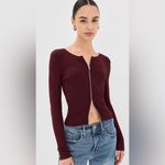 Good American Virgo Rib Zip Front Sweater In OXBlood Photo 6