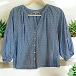 Badgley Mischka  Women's‎ Medium Pastel Blue Swiss Dot Cotton Puff Sleeve Blouse Photo 0