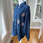 Vintage New Direction Pink Floral Embroidered Blue Denim Jean Shirt Size XL Photo 3