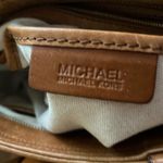 Michael Kors Leather Satchel Tote Bag Woven Details Buckle Accents Brown Photo 3