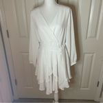 SheIn  Women’s Size XL Off White Solid Ruffle Boho Flowy Swing Mini Dress Photo 7