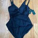NWT! Lauren Ralph Lauren Beach Club Solid Twist Front One Piece Swimsuit Black Size 12 Photo 2