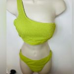 Women's Ribbed Bikini Set One Shoulder Top with Mid Waist Two Piece Size M Green Size M Photo 5